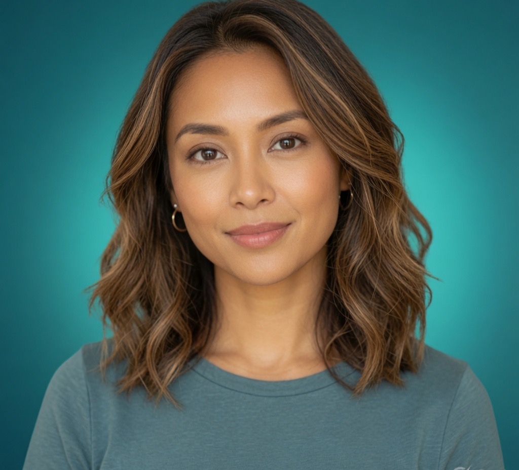 Emma, the friendly face of your glaucoma companion — a warm, approachable woman smiling gently.